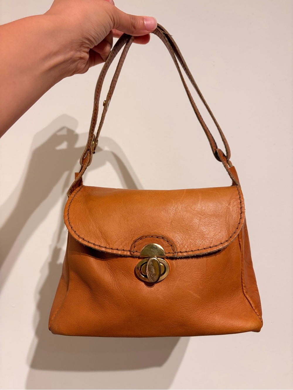 Vintage Cognac Tan Leather Mini Bag Handmade in Italy